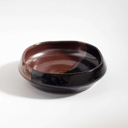 Mashiko Ware: Black Persimmon Divided Bowl Kakewari Kakubachi