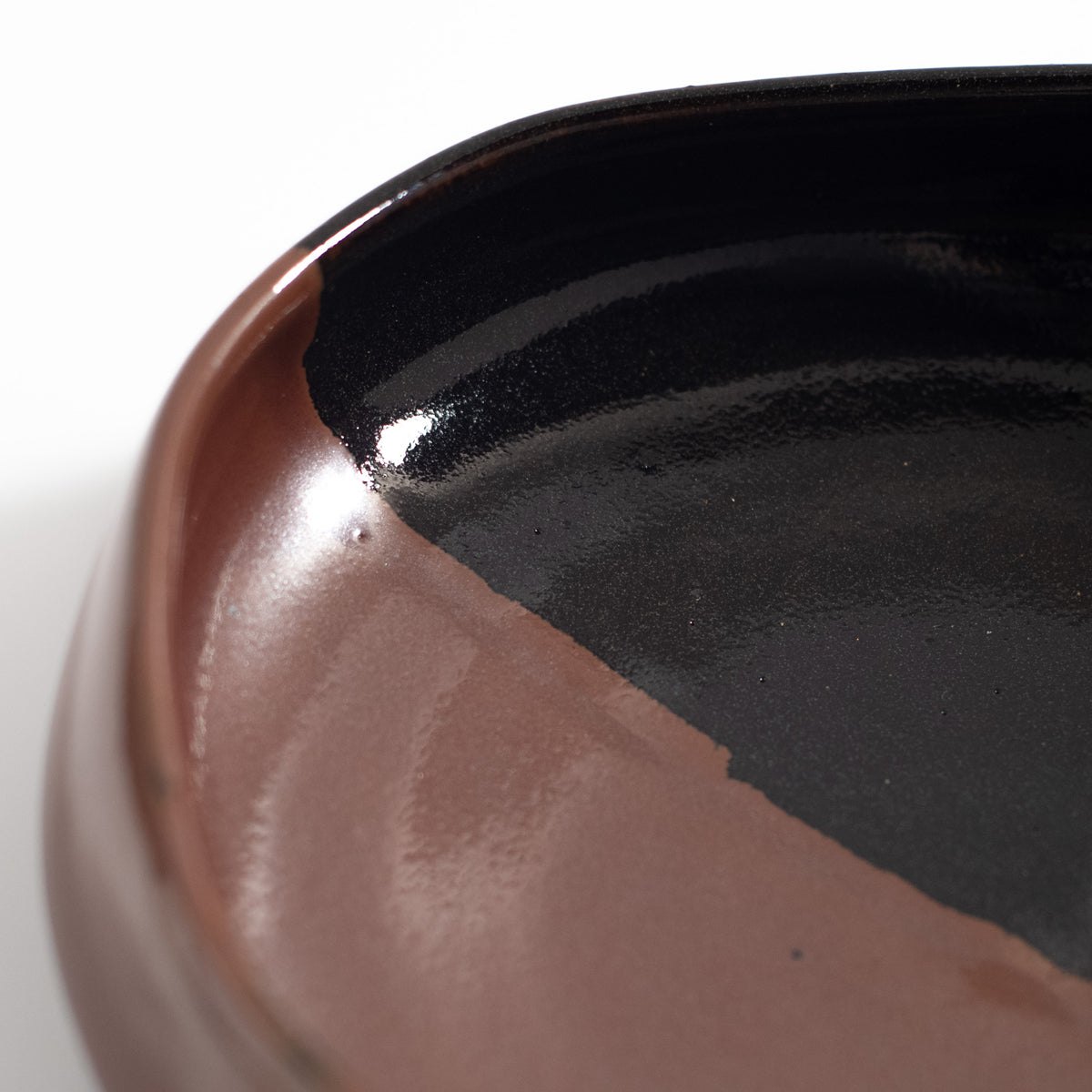 Mashiko Ware: Black Persimmon Divided Bowl Kakewari Kakubachi