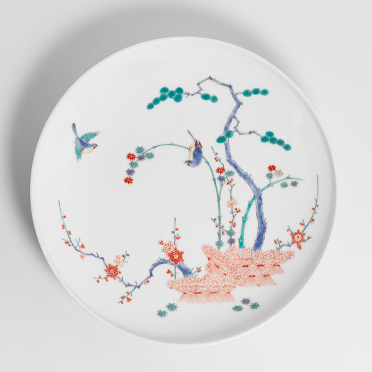 Arita Ware: Large Overglaze Enamel Dish, Pine-Bamboo-Plum and Birds
