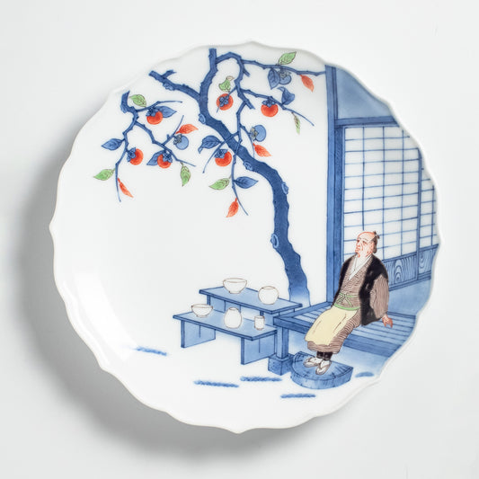 Arita Ware: Framed Plate with Bellflower Rim, Blue-and-Polychrome Enamel, First Generation Design