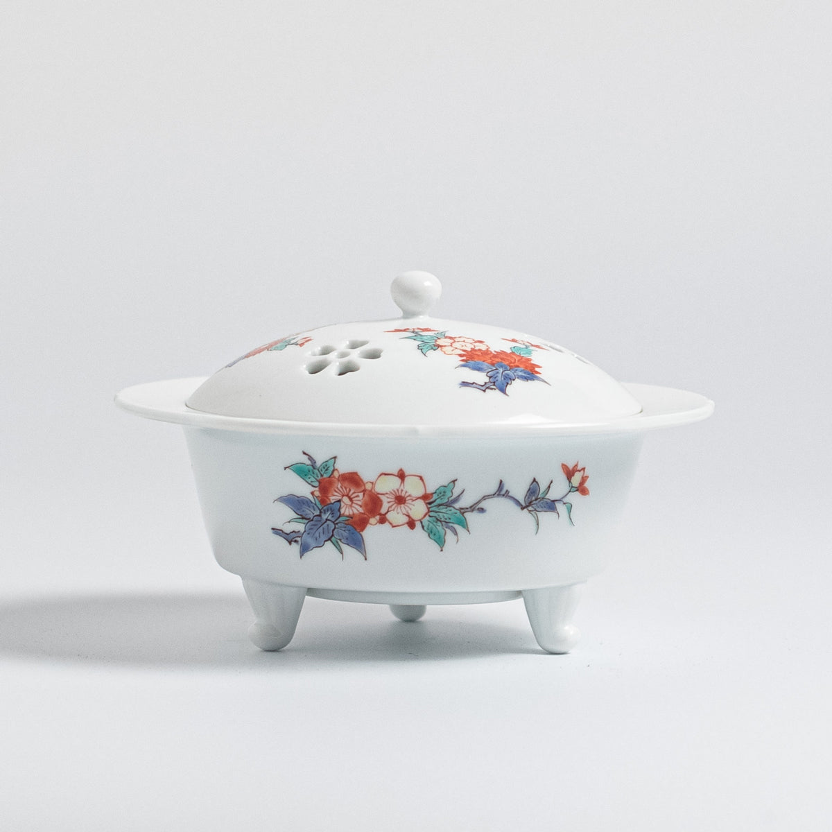 Arita Ware: Incense Burner with Overglaze Enamel Floral Design