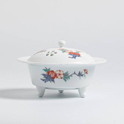 Arita Ware: Incense Burner with Overglaze Enamel Floral Design