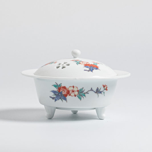 Arita Ware: Incense Burner with Overglaze Enamel Floral Design