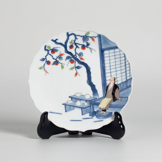 Arita Ware: Framed Plate with Bellflower Rim, Blue-and-Polychrome Enamel, First Generation Design
