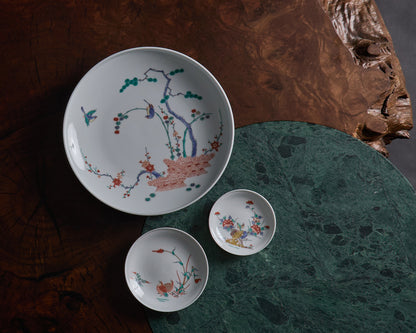 Arita Ware: Decorative Plate with Overglaze Enamel Design of Millet and Quail